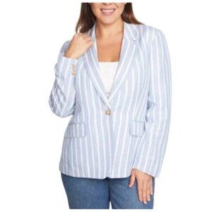 Philosophy Linen Blend Blazer Womens L Coastal Beachy Prep Single Button Nautica
